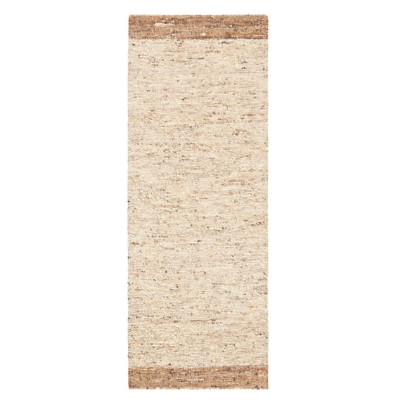 TOWN & COUNTRY TERRA Montana Textured Border Handcrafted 100% Wool Runner Area Rug, Beige/Light Brown, 2'5"x7"