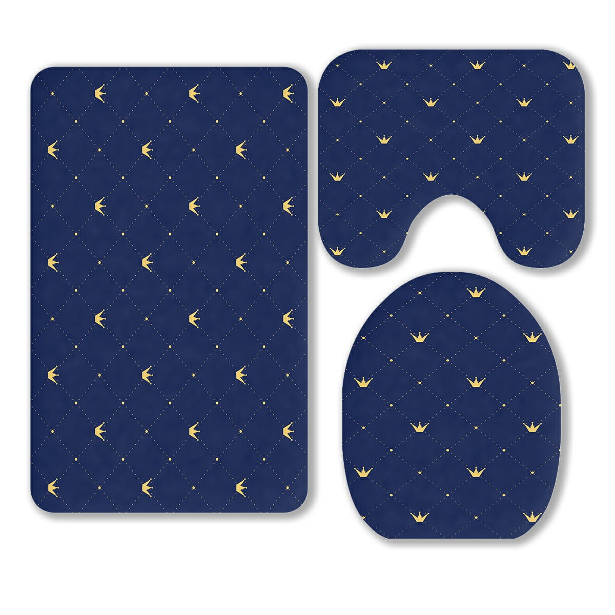 ABPHQTO Blue Pattern In Retro Style With A Gold Crown 3 Piece Bathroom