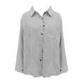 thumbnail image 2 of Gray Womens Blouses Womens Cotton Linen Button Down Shirt 2025 Spring Casual Long Sleeve Solid Color Shirts Loose Work Tops with Pockets Ladies Tops and Blouses, 2 of 3