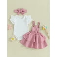 thumbnail image 2 of Bagilaanoe 3Pcs Newborn Baby Girls Overalls Dress Set Short Sleeve Romper Tops + Suspender Skirt + Headband 3M 6M 12M 18M 24M Infant Casual Clothes, 2 of 9