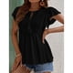 thumbnail image 4 of Camiseta con ojales de jacquard para mujer, Top con cuello redondo y manga con volantes, jersey con cordones de verano, Top negro S, 4 of 8