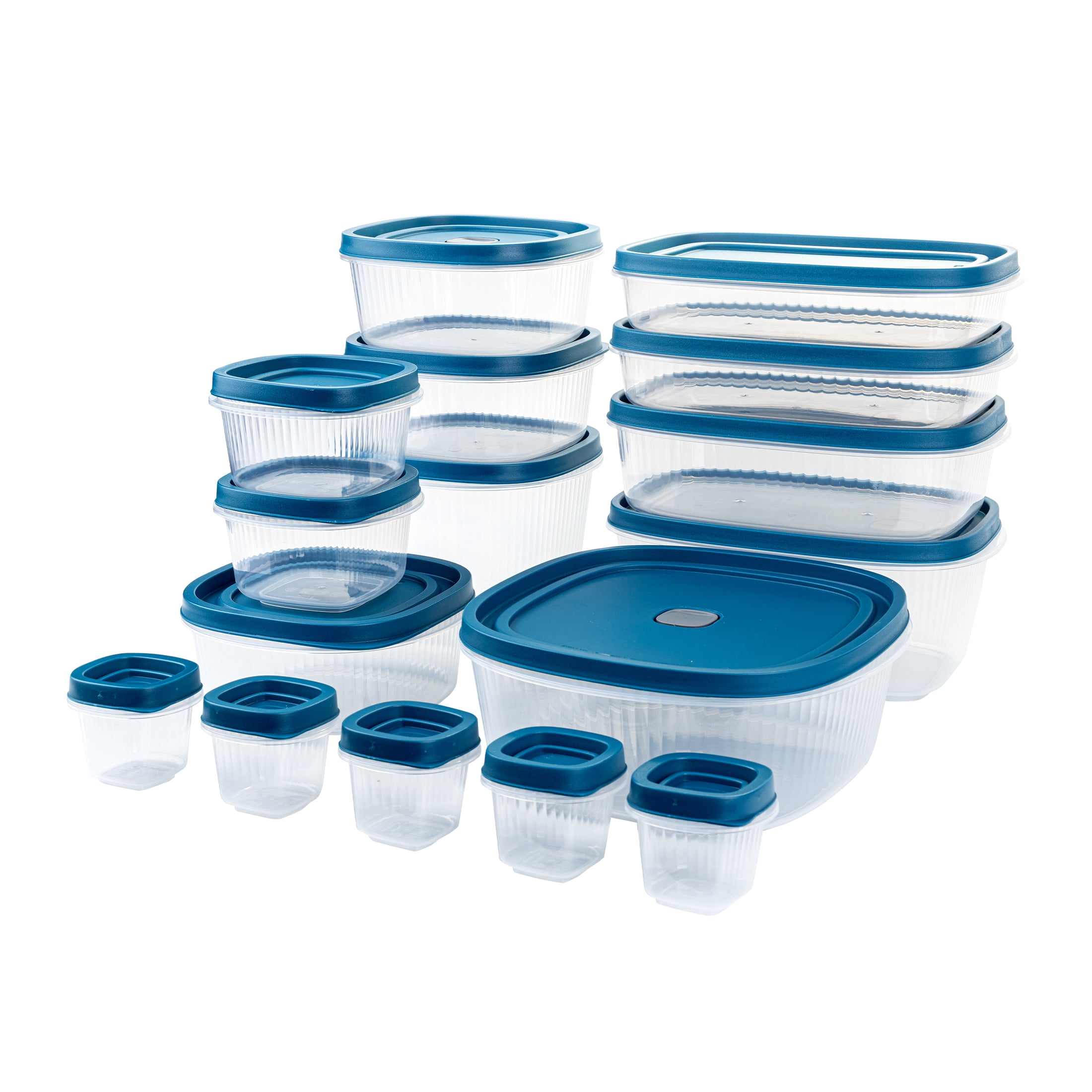 (2 pack) Mainstays Reusable Food Storage Containers Set, Multi-Size, Plastic, 34 Pieces, 17 Containers and 17 Lids, Ideal for Snacks & Meal Prep