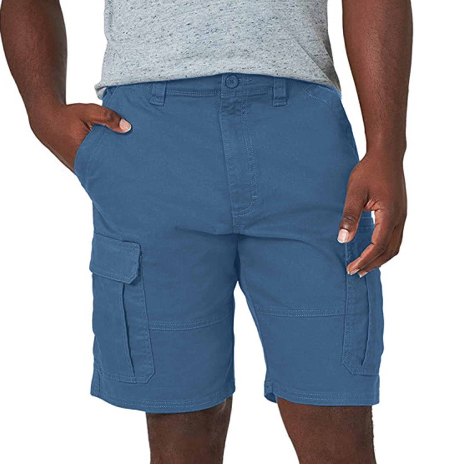 Meitianfacai Men Shorts Gifts for Dad Fashion Men's Pocket Zipper  Resilience Leisure Time Tooling Short Pants Blue