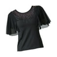 thumbnail image 2 of Tops de baile para mujer Mangas de trompeta Escote de de imitación Blusas modernas de manga corta Desgaste de rendimiento para Cha Cha Rumba 2XL Macarena tops de baile latino, 2 of 8