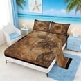 thumbnail image 2 of Manfei Vintage Leather Nautical Compass Map Full Size Sheets for Kids Boys and Girls, Coastal Sailing Print Bed Sheets 4-Piece, 1 Flat Sheet, 1 Fitted Sheet and 2 Pillowcases, 2 of 6