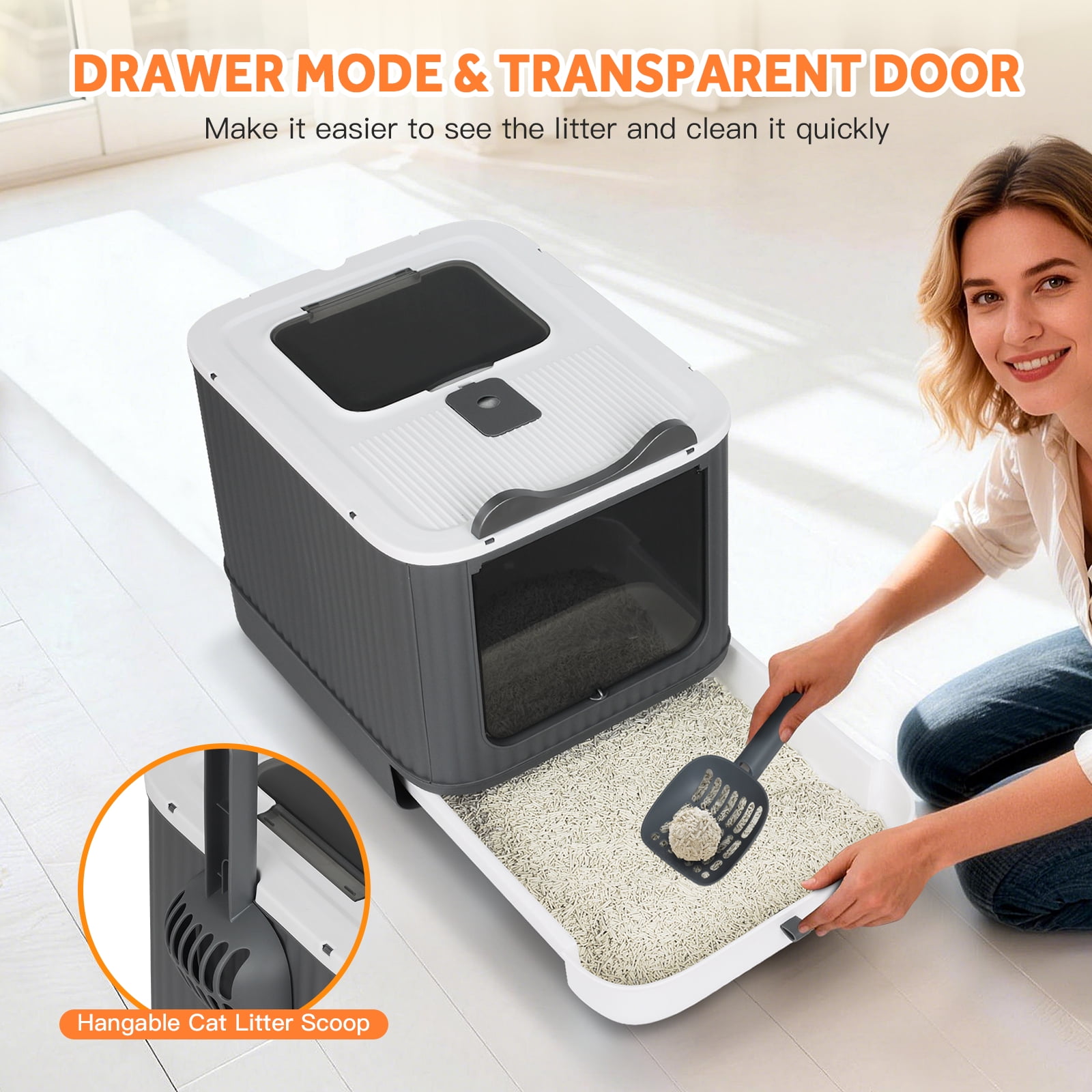 PHANCIR Enclosed Cat Litter Box with Lid, Easy to Clean with Includes Scoop & 4 Charcoal Deodorizer Bags