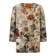 thumbnail image 5 of WTOBBY Women's Casual V-Neck Button Down Tee with 3/4 Sleeve, Daily Weekend Fashion Basic Tunic Top, Floral Print Henley Collar Regular Fit Comfort Shirt,Beige M, 5 of 5