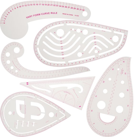 Adifare 6Pcs Sewing Curved Ruler Set Clear Metric Curved Shape Marking Ruler Kit with Triangular Semicircle and Comma Ruler Plastic Multifunctional Sewing Measuring Ruler for Tailors