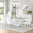 thumbnail image 7 of 5-Piece 70" Glass Dining Table Set, Tempered Glass Top with OC Shape Frame & Stainless Steel Base, 4 Velvet Chairs with Stainless Steel Legs, 7 of 7