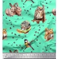 thumbnail image 1 of Soimoi Silk Fabric Footprint,Owl & Rabbit Animal Print Fabric by the Yard 42 Inch Wide, 1 of 3