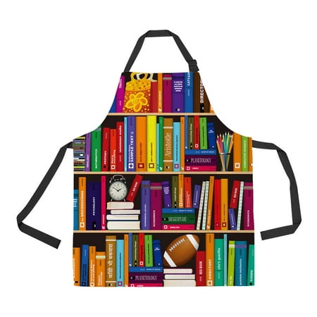 

PKQWTM Book Shelf Pattern Unisex Adjustable Bib Apron with Pockets for Commercial Restaurant and Home Kitchen Use