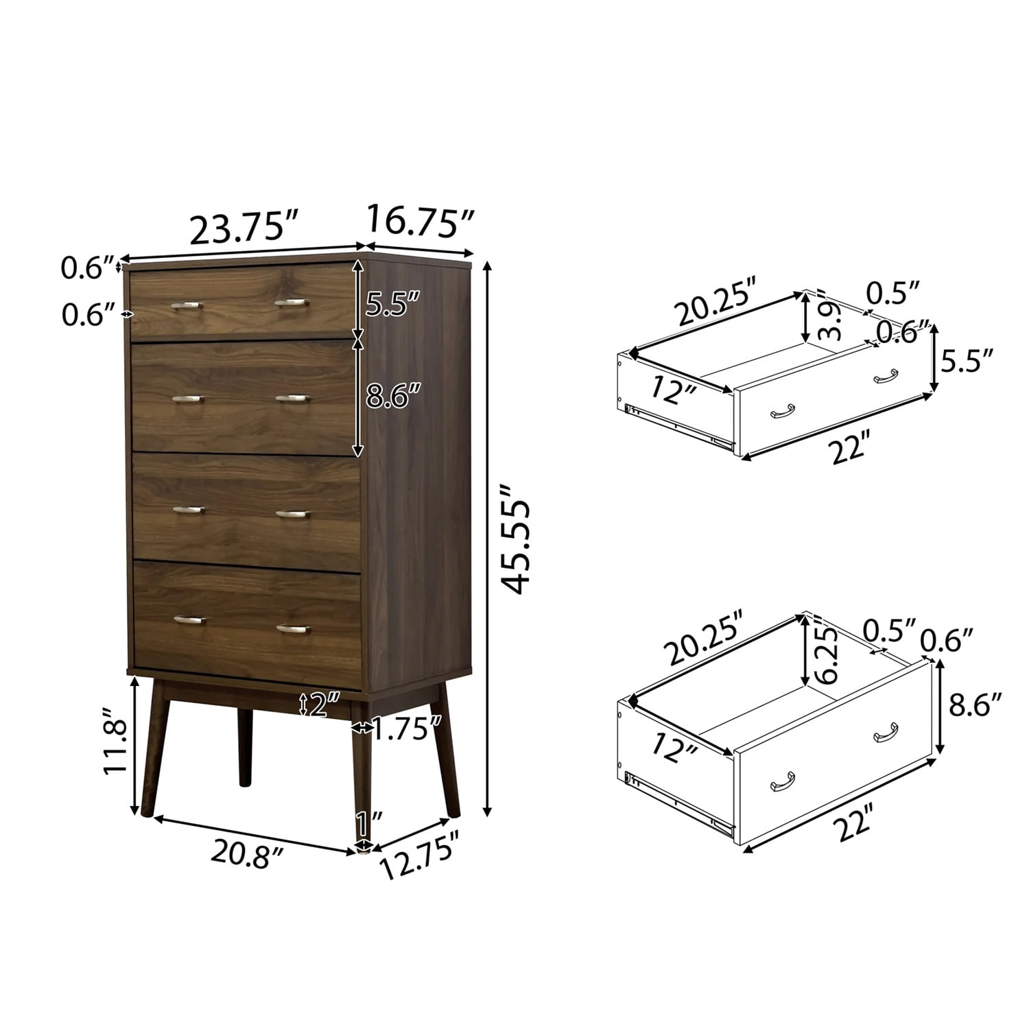 Kadyn Drawer Dresser with 4 Drawers, MDF Drawer Chest for Living Room, Modern Drawer Dresser for Bedroom, Columbia Walnut Kadyn Drawer Dresser with 4 Drawers, MDF Drawer Chest for Living Room, Modern Drawer Dresser for Bedroom, Columbia Walnut