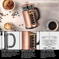 thumbnail image 5 of TECOHORS Cafetera de prensa francesa de 34 oz/1 cuarto de galón de acero inoxidable 304, con sistema de 4 filtros, vidrio de borosilicato de espesor resistente al calor, cafetera preparada (cobre), 5 of 5
