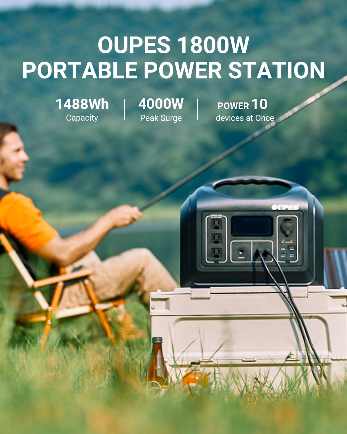 OUPES 1488Wh 4000+ LiFePO4 with Portable mAh) Battery Use, (465000 Backup (4000W Power Outlets Generator Home Cycle Peak), 3 Camping AC Station, for 1800W Solar