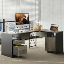 Bestier L Shaped Desk with Drawers 63" Office Computer Desk with Monitor Stand, Gray Wash