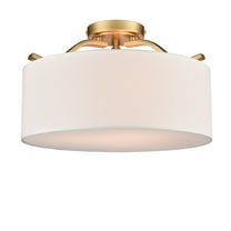 Claxy 3-Light Gold Flush Mount Light with Drum White Fabric Shade