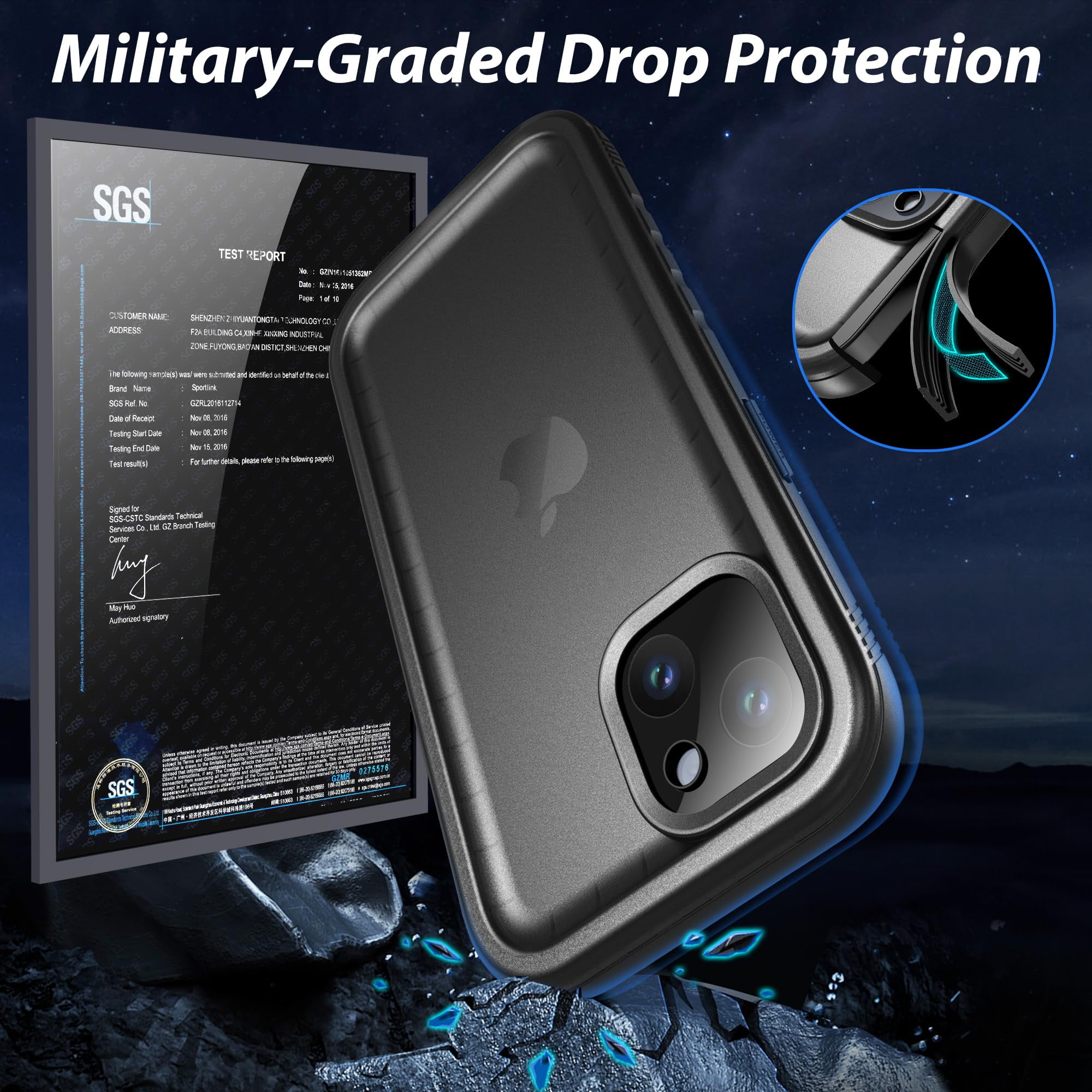 SPORTLINK Waterproof Case for iPhone 15 Plus Military Dropproof Full Body Shockproof Dustproof Phone Screen Protector Cover 6.7 inch - Frosted Black