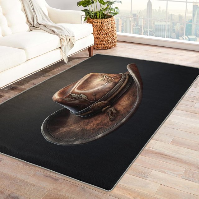 Cowboy Rug Boys Room - 4x5 Rug - Cowboy Rug - Western Cowboy Hat Area Rug - Wild West Rugs - Retro West Carpet