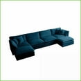 thumbnail image 6 of Modular U-Shaped Sectional Sofa with Reversible Chaise & Double Ottomans – Blue Chenille | Solid Wood Frame | Cushion Back, 6 of 10
