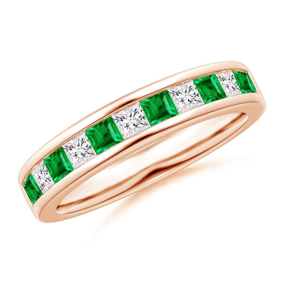 Angara Natural 0.42 Ct. Emerald with Diamond Non Eternity Wedding Band in 14K Rose Gold for Women (Ring Size: 4.5)