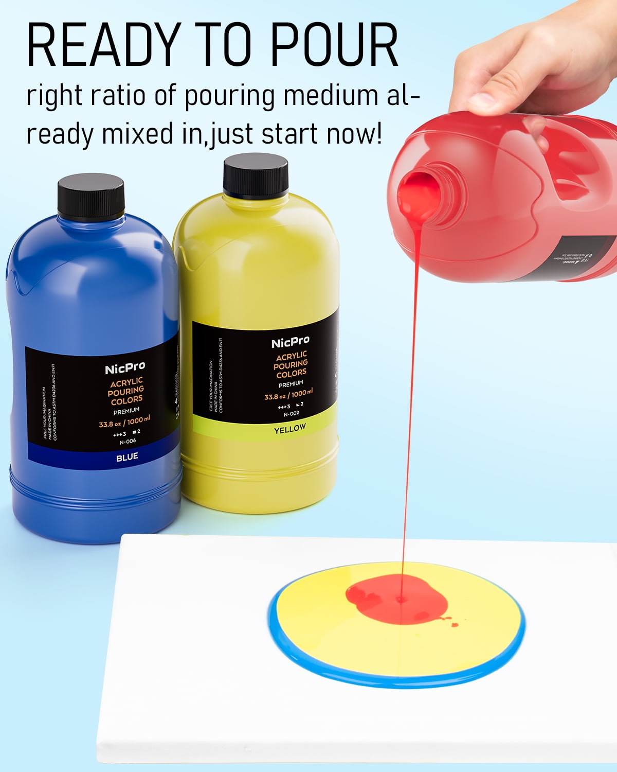 Nicpro 14 Colors Large Bulk Acrylic Pour Paint Set (33.8 oz,1000 ml), Premixed High Flow Art Pouring Paint Supplies Kit