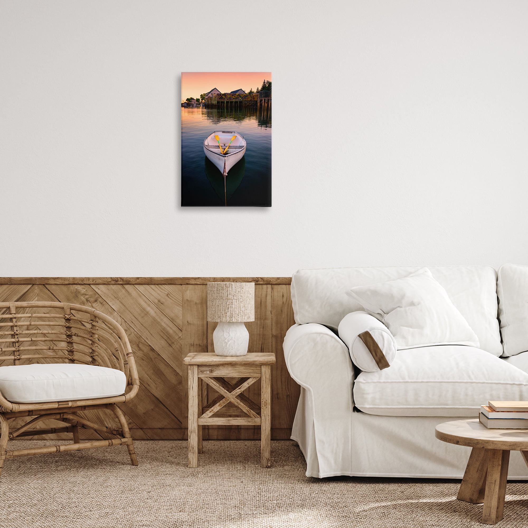 Stupell Industries Docked Rowboat with Oars Transportation Photography Wrapped Canvas Art Print Wall Art, 16 x 24