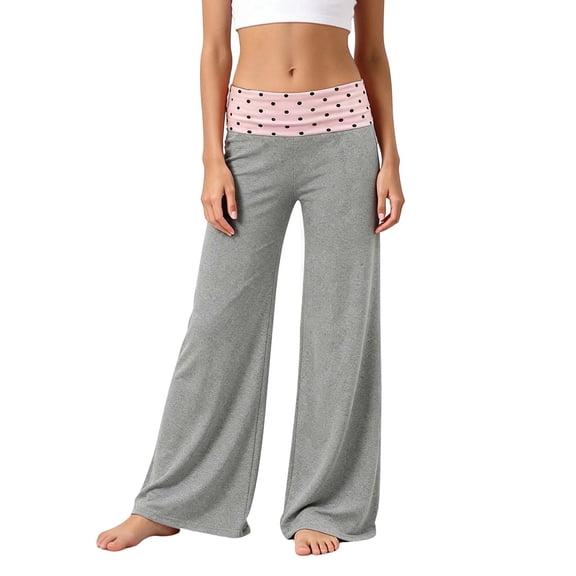 OOOUM Girls Wide Leg Pants Polka Dot Spliced Waist Lounge Trousers Elastic Waist Casual Bottoms 11-12 Years
