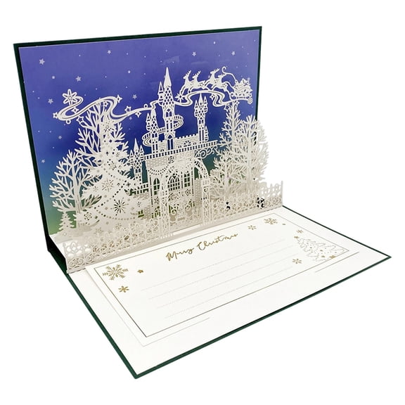 Christmas Decorations 3D Pop-Up Cards Double Layer Hollow Out Page Design For Sending Anyone And Relatives,Blue,7.28,A
