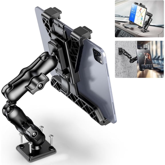 Tablet Holder for Truck, Heavy Duty iPad Mount for Drill Base 360°Adjustable 2-Stage Arm Car Stand for All 7" - 11.5" iPad Pro,Mini,Samsung Tab,Nexus, Great for Desks,Wall, Businesses