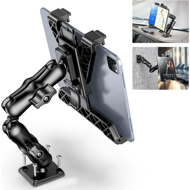 WQLPP-Support de Tablette pour Camion, Support Robuste pour iPad avec Base de Perçage 360° Ajustable Support de Voiture à Bras 2 Étapes pour Tous iPad Pro, Mini, Samsung Tab, Nexus, Idéal pour Bureaux, Mur, Entreprises