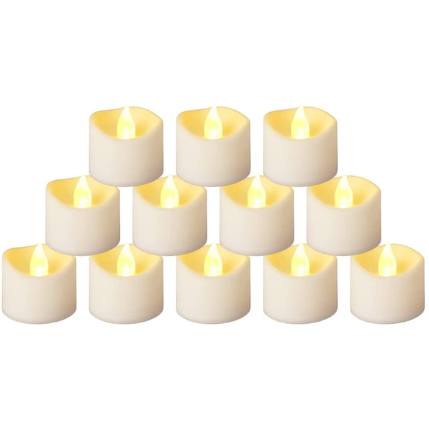 12 velas LED. Velas electrónicas sin humo. Velas LED parpadeantes. Amarillo cálido, funcionan con pilas.