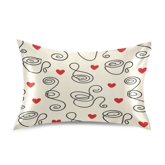 Satin Pillow Case Envelope Pillow Covers Standard Size Soft Pillow Cases for Bedroom, Line Coffee Printed