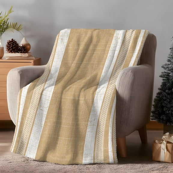 Throw Blanket Fleece Throw Blanket 40x50in, Beige Stripes Retro Linen Soft Lightweight Bed Blankets Minimalist Style Fuzzy Couch Blankets for All Season