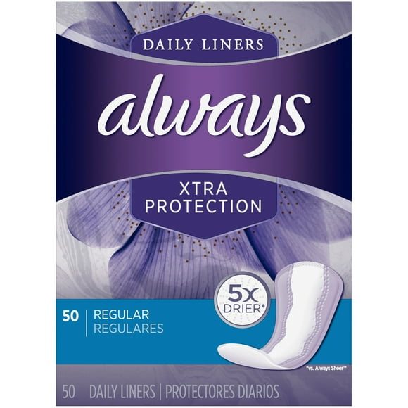 Always Xtra Protection Daily Feminine Panty Liners for Women, 300 Count, Regular, 50 Count - Pack of 6 (300 Total Count)