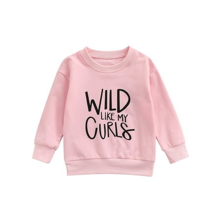 

Sunisery Toddler Baby Boys Girls Sweatshirt WLID LIKE MY CURLS Letter Print Long Sleeve Spring Fall Pullover Pink 3-4 Years