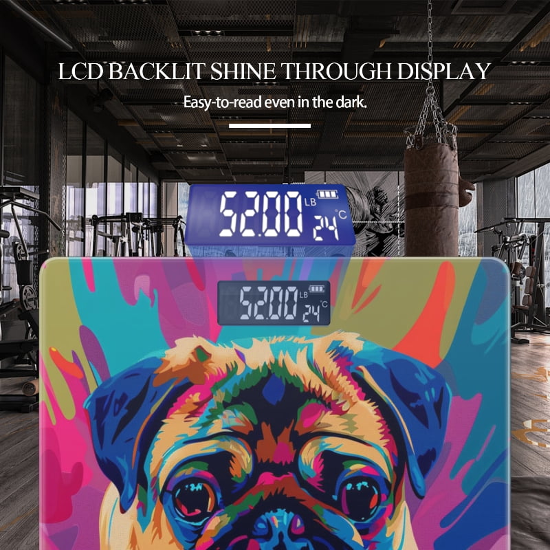 High Precision Body Weight Scale Smart Bathroom Scales with Large LCD Display(400lbs),Decorative for Bedroom-Cute Pug Puppy In The Style Of Pop Art