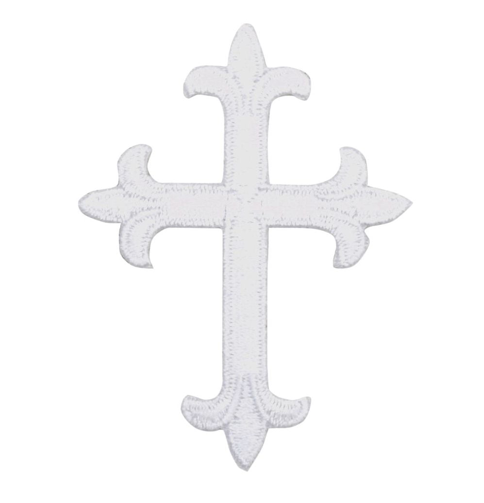 4' White Cross - Fleur De Lis - Religious - Iron On Applique/Embroidered Patch