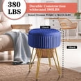 thumbnail image 3 of Fionafurn Velvet Storage Ottoman, Upholstered Pleated Round Vanity Stool, Jewel Blue, 3 of 9