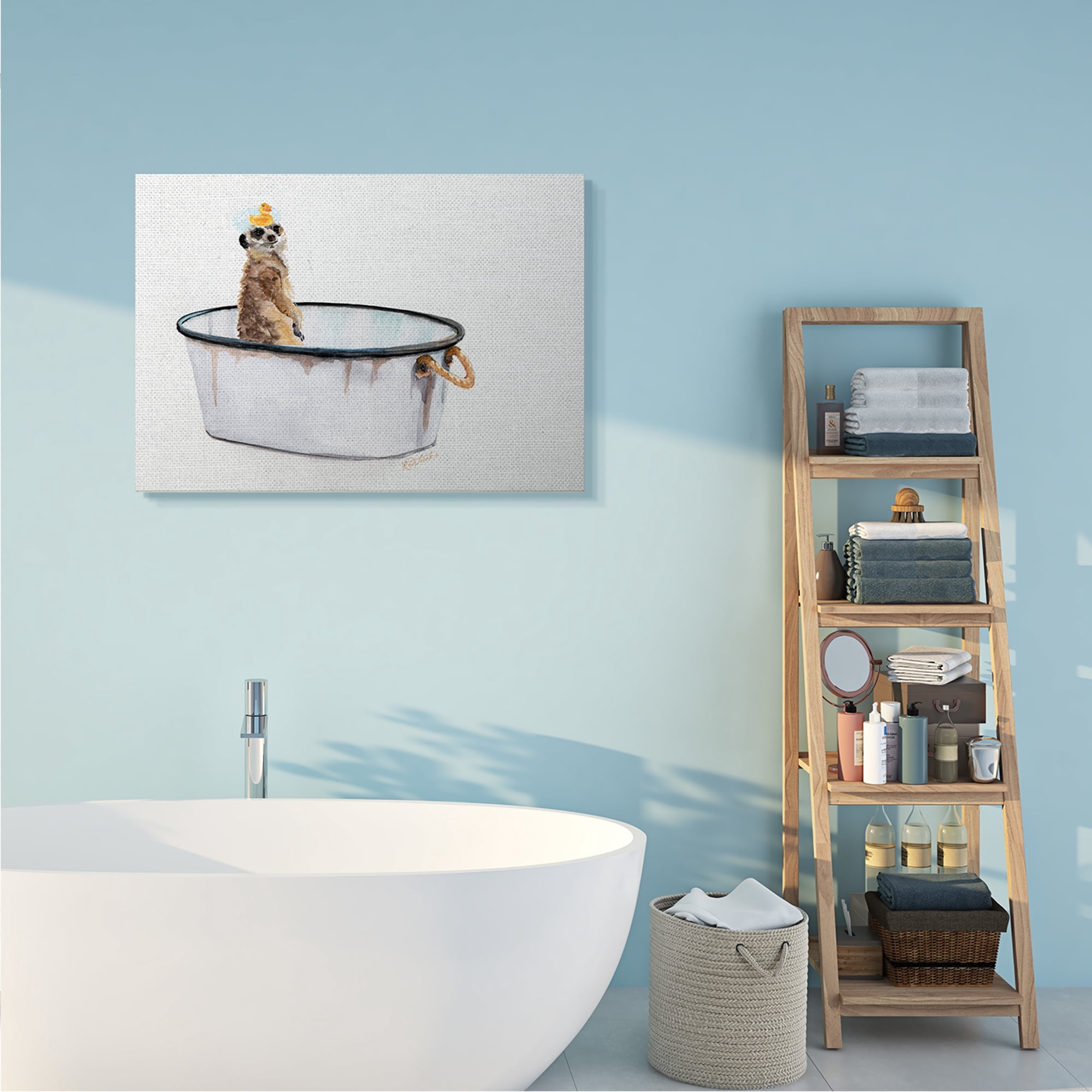 Stupell Industries Meerkat Bubble Bath Vintage White Tin Tub Canvas Wall Art, 30 x 40, Design by Jennifer Redstreake