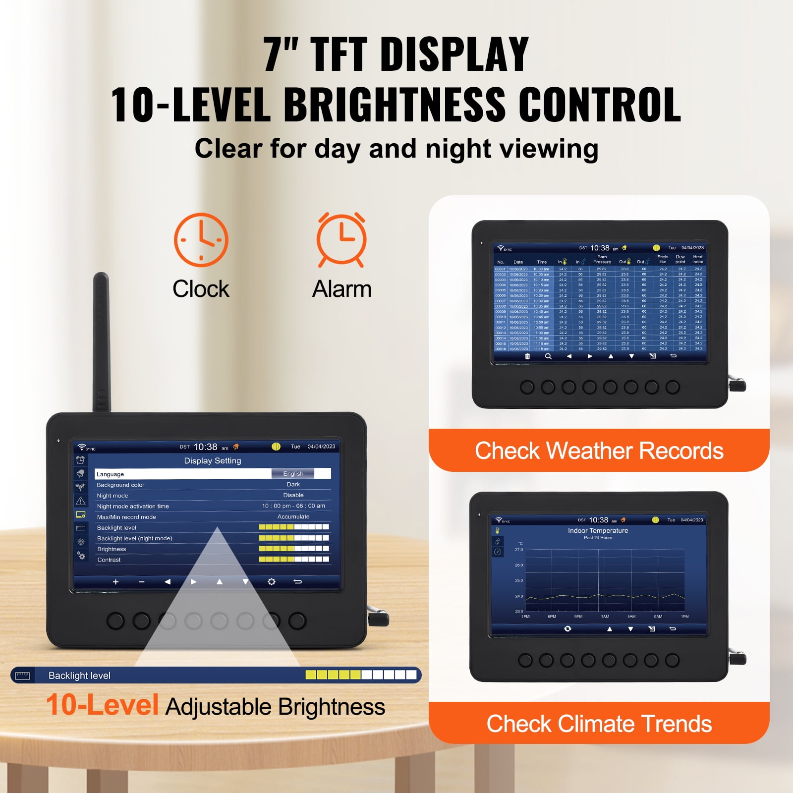 KFFKFF 7 in 1 WiFi Weather Station with Solar Panel, 7 in Color Display for Indoor/Outdoor, TFT Weather Station for Temperature, Humidity, Wind, Rainfall and Forecast
