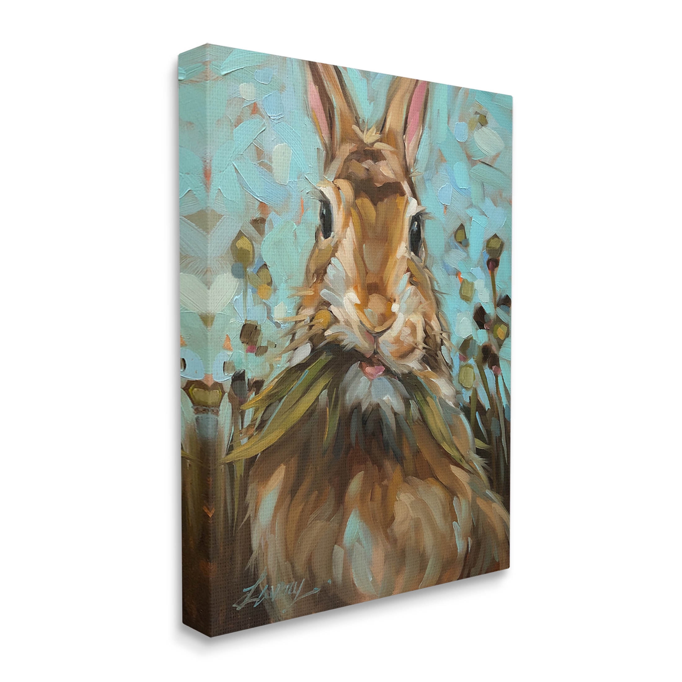 Wildlife Rabbit Eating Grass Animals & Insects Painting Gallery Wrapped Canvas Print Wall Art