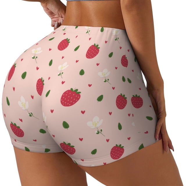 Fotbe Strawberry Shorts Sin Costuras – Shorts Deportivos de Cintura Alta para Mujer, Elásticos para Gimnasio, Yoga, Running o Ciclismo-Large