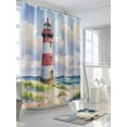 thumbnail image 3 of Blue Nautical Ocean Shower Curtain, Abstract Lighthouse Beach Boat Bathroom Decor Curtains Set with Hooks, Waterproof Fabric Home Accessories， Stall 54 X 78 Inch, 3 of 6