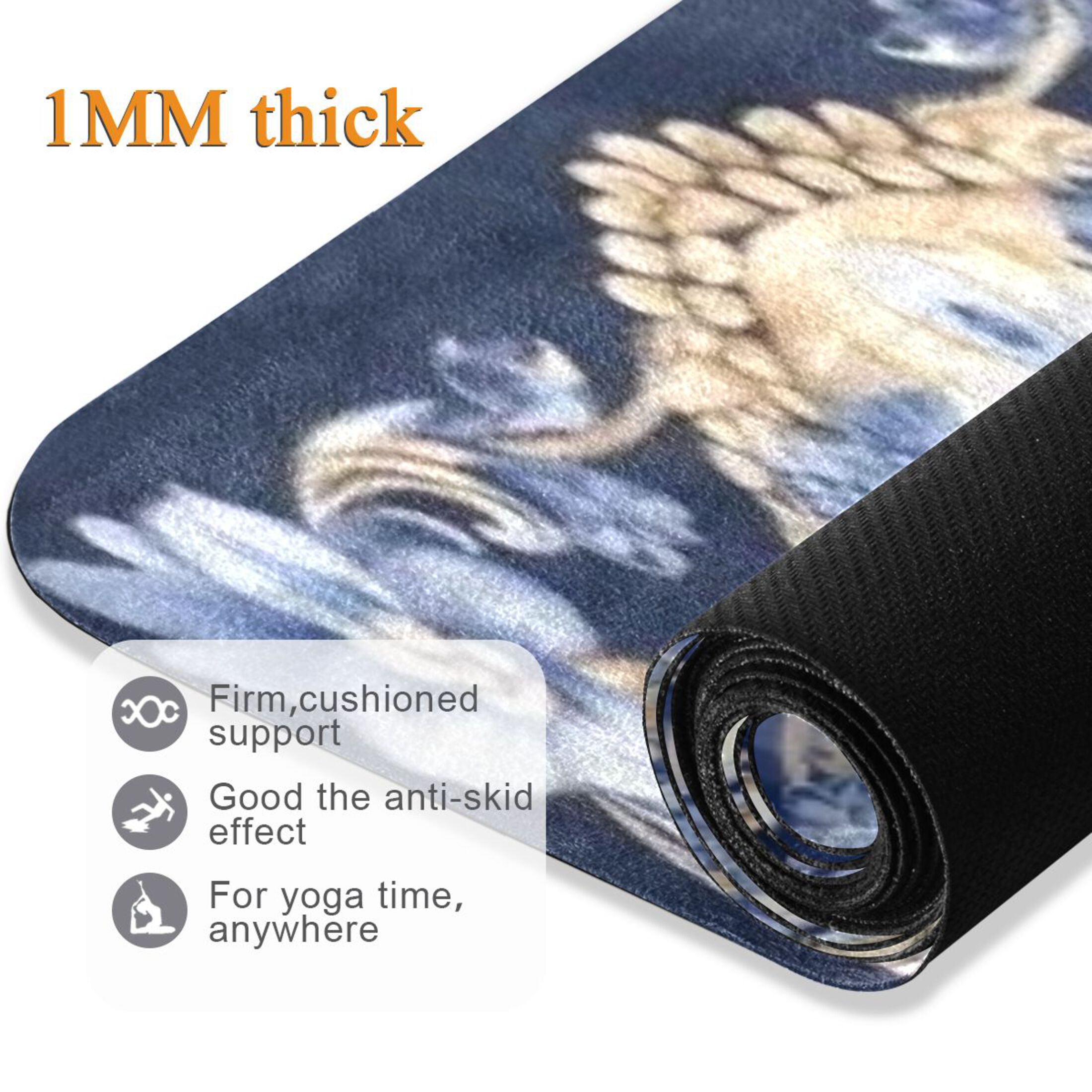 BZSMCE Yoga Mat Women Fitness Mat Ornate Blue Horse in A Floral Frame Pattern