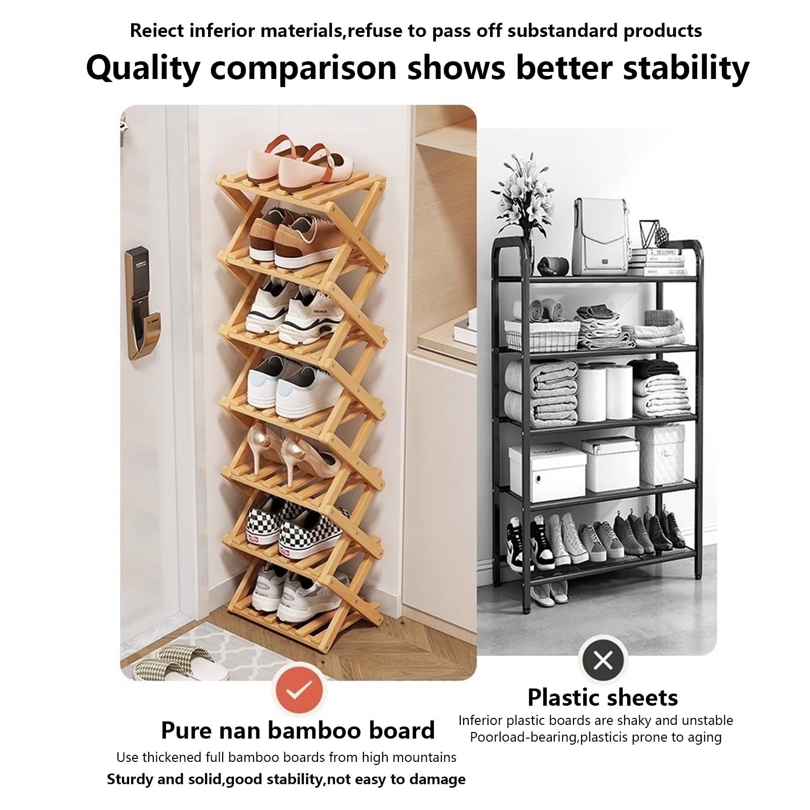 ManyFun  5-Tier Bamboo Shoe Rack for Closet Free Standing Wood Shoe Shelf Storage Organizer for Entryway Small Space Stackable,Brown