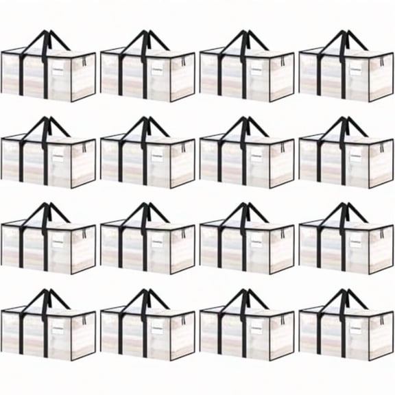 16 Pack Extra Large Heavy Duty Moving Bags Clear Storage Bins with Lids Reinforced Handles Heavy-Duty Zippers Moving Boxes Storage Bags Totes for Clothes Packing Dorms College plies Clear