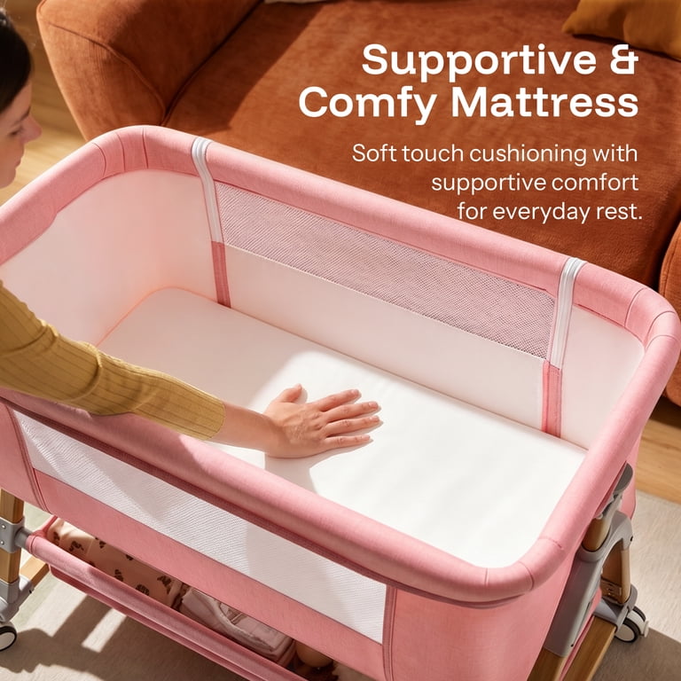 HARPPA 3 in 1 Baby Bassinet, Bedside Sleeper, Cradle, Pink, 0-6