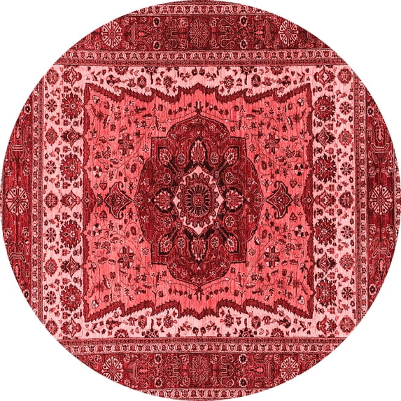 Ahgly Company Machine Washable Indoor Round Abstract Red Modern Area Rugs, 3' Round