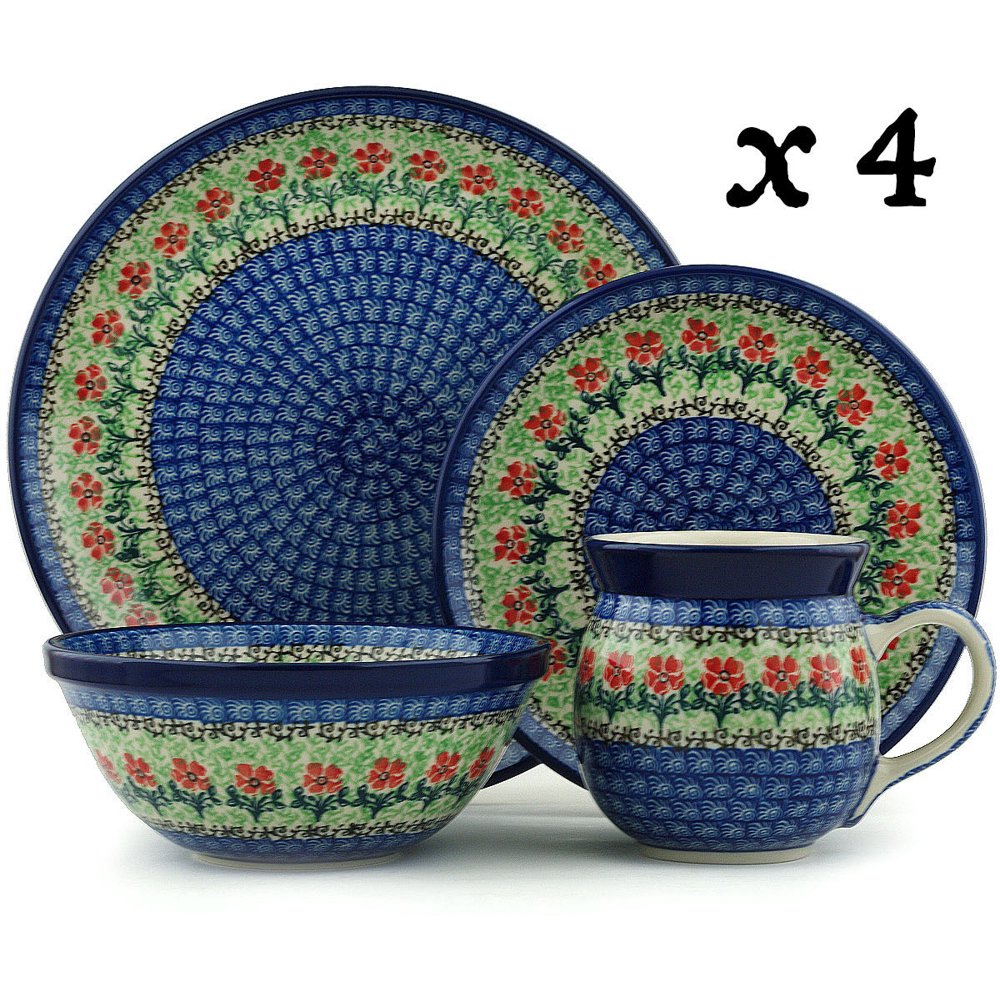 Polish Pottery 16Piece Place Setting BOLEC Polmedia Maraschino Theme