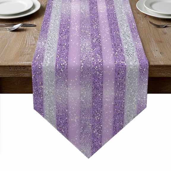 Purple Silvery Table Runner Linen Burlap Table Runner 108 Inches Long Geometric Ombre Stripe Boho Sparkling Dot Dresser Scarves for Kitchen Island Coffee Dining Room Party Holiday Decoration 13"x108"